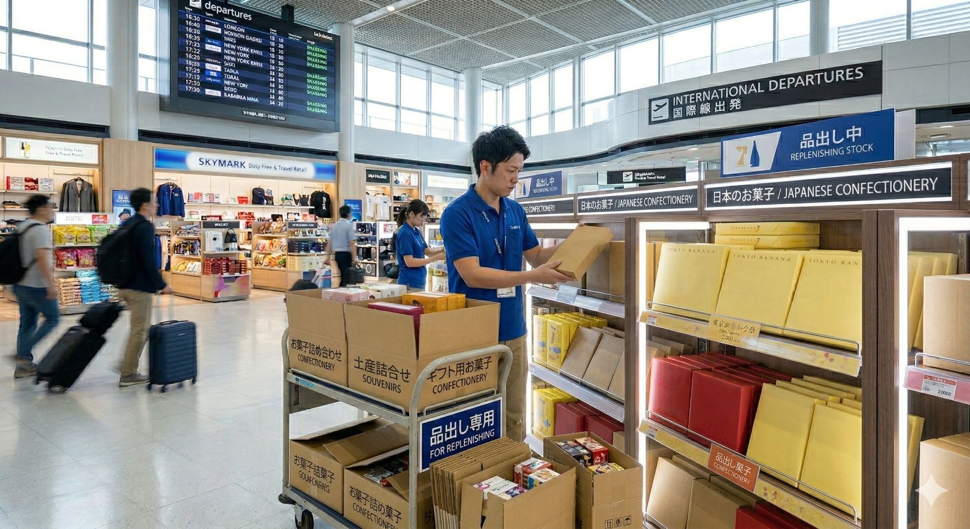 羽田空港でお土産・お菓子の品出しスタッフ